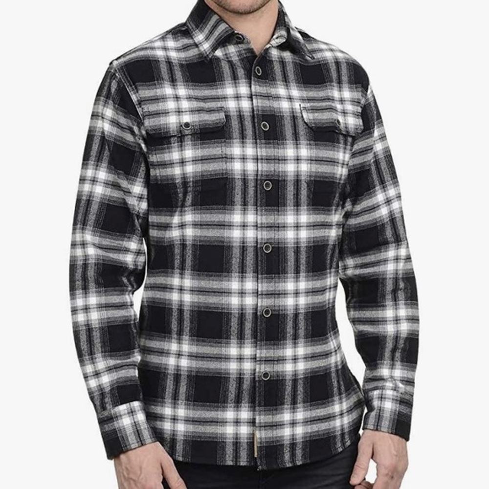 Jachs Black Grey White Plaid‎ Brawny Flannel Button Down Shirt Size M